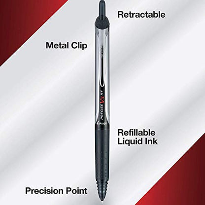 Pilot Precise V5 RT Refillable & Retractable Rollerball Pens, Extra Fine Point Pens 0.5 mm, Black, Pack of 12 - Ideal for School, Journaling & Office Writing - color: Black, size: 12 Count (Pack of 1)