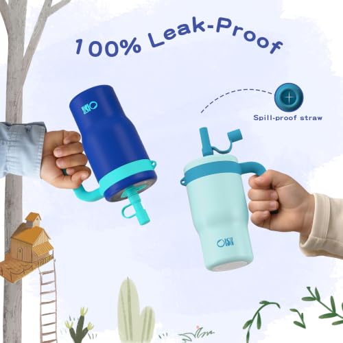 OISIZ 14oz Kids Tumbler with Straw Lid & Handle,Kids Cup with Animal Accessory for School,Kids Water Bottles with Dust-proof Cover,Leakproof Water Bottles,316 Stainless Steel,Keep Cold 24 Hours-blue - color: Midnight Blue