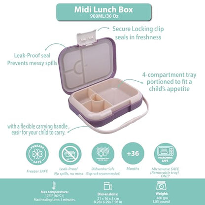 Bento Midi Lunch Box with carrying handle – 4 No-Mix Compartments | Microwave & Dishwasher Safe,Removable Tray | 900ML OZ (Purple Dark Powder Clevapirouette Friend) - color: Purple Dark Powder Clevapirouette Friend