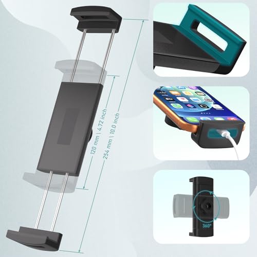 Adjustable iPad Stand,360 °Rotation iPad Heavy-Duty Base Mount ,Aluminum Alloy Foldable Tablet Holder for 4.7-17.3" iPhone /iPad Pro/Tablet/Portable Monitor, Mic Clip Screw Adapters for Microphones