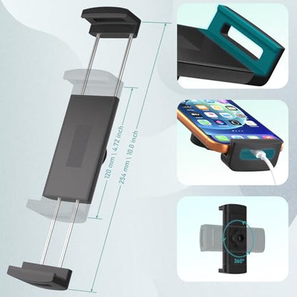 Adjustable iPad Stand,360 °Rotation iPad Heavy-Duty Base Mount ,Aluminum Alloy Foldable Tablet Holder for 4.7-17.3" iPhone /iPad Pro/Tablet/Portable Monitor, Mic Clip Screw Adapters for Microphones