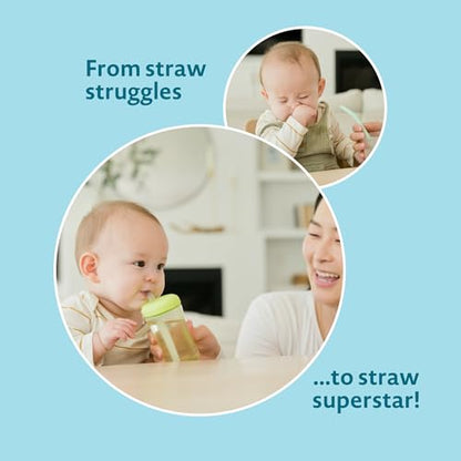 The First Years Squeeze & Sip Toddler Straw Cups - Squeezable Transition Sippy Cup with Silicone Straw - Toddler Feeding Supplies - 7 Oz - 3 Count - Ages 6 Months and Up - color: Green/Teal