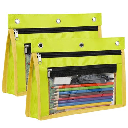YoeeJob 2 Pack 1 Inch Expandable Zipper Pencil Pouches with Clear Window for 3 Ring Binder, Suitable for School & Office（Yellow） - color: Yellow