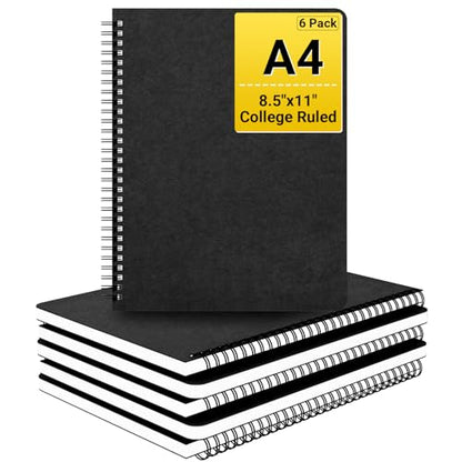 EUSOAR Spiral Notebook, 6 Packs A4 11" x 8.5" Composition Notebook College Rule, 120Pages/ 60Sheets Thick Paper Notebook Journals for Women Men Student Office School Traveling Diary Note Taking-Black - color: Black, size: 6Packs