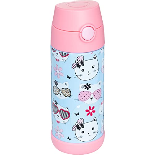 Snug Insulated Kids Water Bottle with Straw & Spout – Double-Wall Stainless Steel, Leakproof, Easy-Flip Lid – For School, Travel, Toddlers & Big Kids - Kitty, 12oz - color: Kitty, size: 11.8 Ounces
