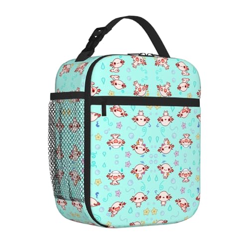 The Axolotl Kawaii Leakproof Lunch Bag Large Capacity Lunchbox Insulated Reusable Lunch Tote Bags Cooler Lunch Container For Work/Office/Picnic/Travel - color: The Axolotl Kawaii