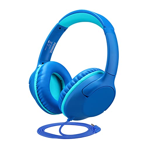 POWMEE P20 Kids Headphones for School, Kids/Teens/Boys/Girls with Safe 94dB Volume Limited, 3.5mm Jack Wired Cord Over-Ear for Fire Tablets/Travel/PC/Phones(Blue) - color: Blue