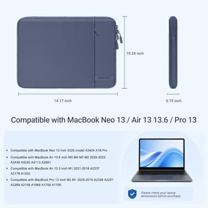 MOSISO Laptop Sleeve Compatible with MacBook Neo 13 inch 2026 A3404 / Air 13.3 13.6 M5 M4 M3 M2 M1 / Pro 13 M2 M1, 360 Degree Protective Computer Sleeve Bag with Vertical Pocket&Small Case, Indigo - color: Indigo