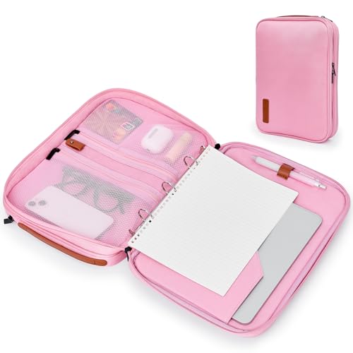 Portfolio Organizer Binder with Zipper - 3-Ring Padfolios for Women & Men | ipad Storage Bag, Card Slot, Pen Ring, Professional Binder Waterproof, Pink - color: Pink