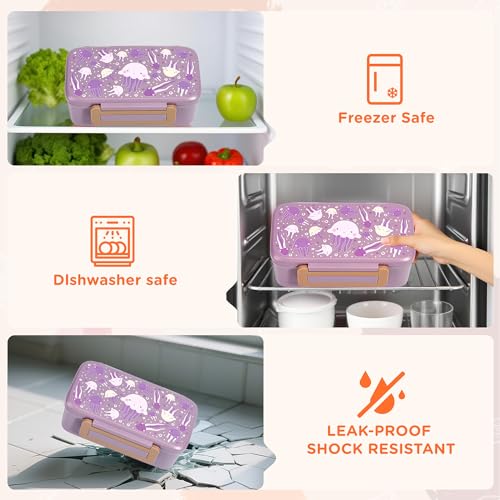 MAISON HUIS Bento Box for Kids with 8oz Soup Thermo, Insulated Lunch Bag & 17oz Water Bottle, 2-Compartment Bento Box with Built-In Ice Pack, Leak-Proof & BPA-Free - color: Pink2