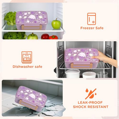MAISON HUIS Bento Box for Kids with 8oz Soup Thermo, Insulated Lunch Bag & 17oz Water Bottle, 2-Compartment Bento Box with Built-In Ice Pack, Leak-Proof & BPA-Free - color: Pink2