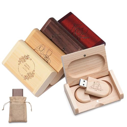 32GB Personalized Custom Wood USB 3.0 Flash Drive with Gift Box, Wedding Thumb Drive with Linen Bag, Customized Engraved Wooden Oval Memory Sticks Jump Drives for School/Company/Photography - size: 32GB