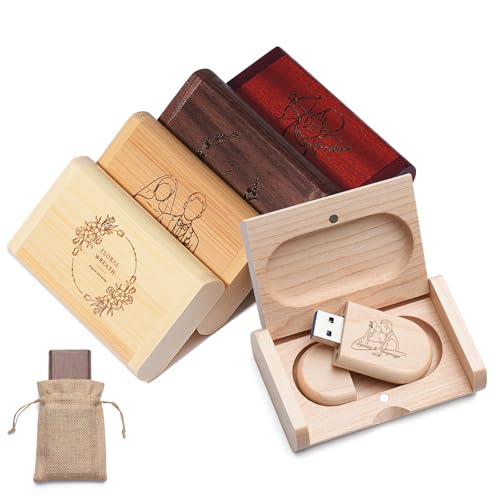 4GB Personalized Custom Wood USB 3.0 Flash Drive with Gift Box, Wedding Thumb Drive with Linen Bag, Customized Engraved Wooden Oval Memory Sticks Jump Drives for School/Company/Photography - size: 4GB