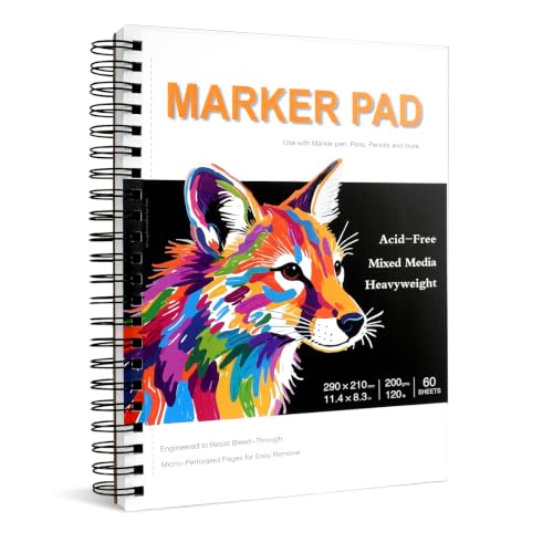 Marker Pad 8.3x11.4 Inch A4– 60 Sheets, 200gsm, Spiral Sketchbook | | Bleed-Proof Drawing Paper for Alcohol Markers, Colored Pencils & Mixed Media | Acid-Free Art Pad for Artists & Adults - size: 8.3x11.4