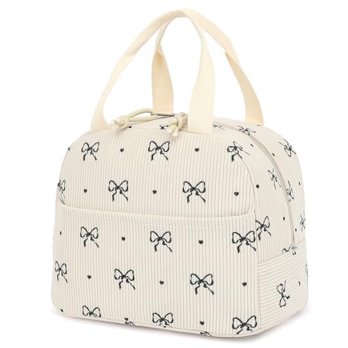Corduroy Lunch Box for Women Girls, Cooler Lunch Bags Reusable Insulated Lunchbox for Picnic School Work Travel (Bow Tie) - color: Corduroy Bow Tie