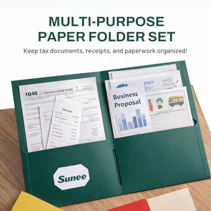 SUNEE Two Pocket Folders, 25 Pack File Folders with Business Card Slot, Textured Paper, Fit Letter Size Paper, Paper File Folder for School Office Home Business, Hunter Green - color: Hunter Green