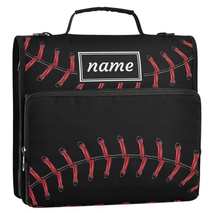 Kcldeci Personalized Zipper Binder 3 Ring，Baseball Pattern Black Custom Zipper Binder Organizer 1.5inch for School and Office Expanding File Folder - color: E17