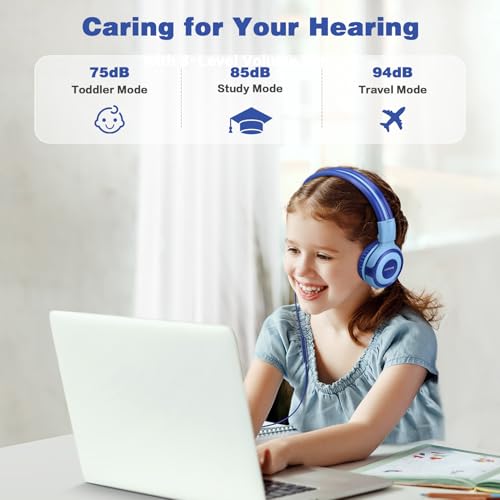 SIMOLIO Wired Headphones with Microphone & Volume Control & 3-Level Switchable Volume Limited & Share Jack & Bag, Stereo Headset for Kids Teens Adults Youth School Plane Travel Gift PC Computer Laptop