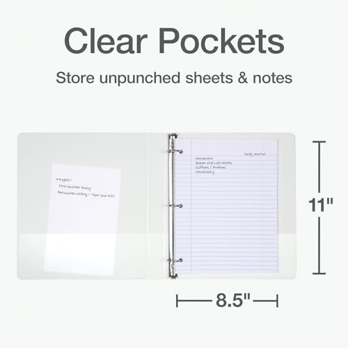 Oxford Ring Binders, 1" Round Ring Binders, View Binder, Covers on 3 Sides, XtraLife Hinge, Non-Stick, PVC-Free, White, 225 Sheet Capacity (1002512) - color: White, size: 1 Inch