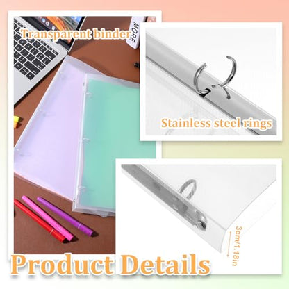 6 Pack Plastic 3 Ring Binder, Flexible Round Ring Presentation Binders, Refillable Binder, 3 Rings Binders with Clear Cover(O-Ring,1 Inch), Can Hold 120 Sheets of A4 Paper
