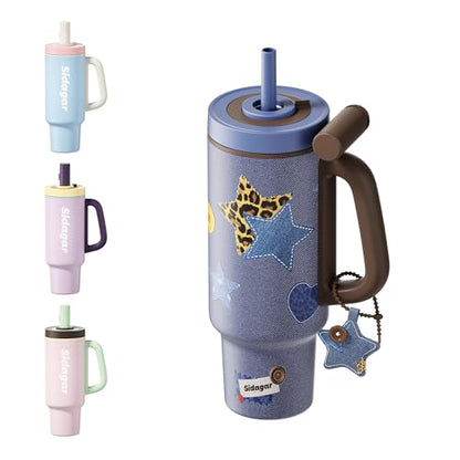 36 oz Insulated Tumbler with Handle, Stainless Steel Water Bottle, Leak-Resistant Travel Coffee Mug with Push Button Lid, Cup Holder Friendly for Tea & Daily Use, Blue - color: Denim Blue