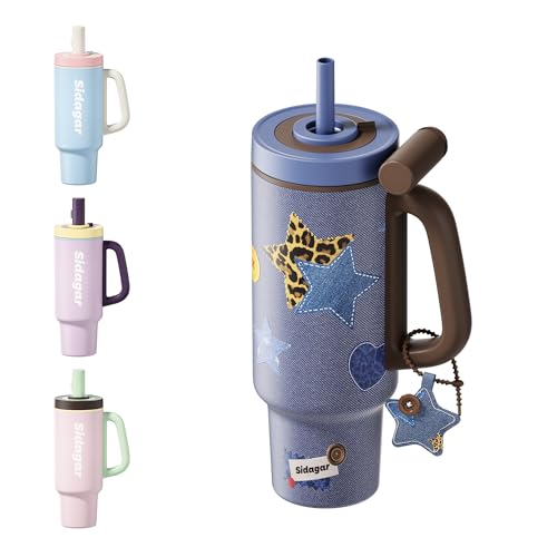 36 oz Insulated Tumbler with Handle, Stainless Steel Water Bottle, Leak-Resistant Travel Coffee Mug with Push Button Lid, Cup Holder Friendly for Tea & Daily Use, Blue - color: Denim Blue