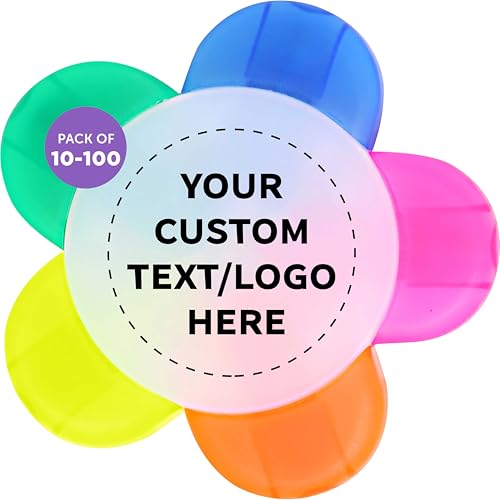 DISCOUNT PROMOS Custom Highlighters Set of 10/50/100, Personalized Bulk Pack Durable Chisel Tip Textbook Highlighters Handy and Easy to Store - Flower - color: White - Flower