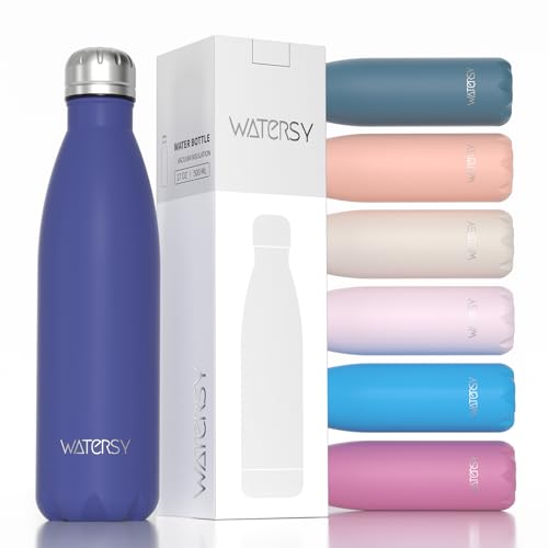 WATERSY Stainless Steel water bottles,17oz/500ml Insulated Water Bottles,Deep Blue metal water bottle Keeps Drink Cold and Hot,BPA Free kids water bottles for School,Gym,Travel,Sports - color: Deep Blue