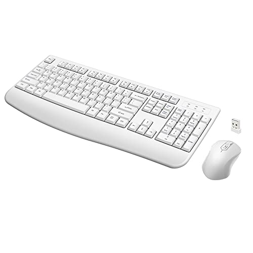Wireless Keyboard and Mouse Combo, Full-Sized 2.4GHz Wireless Keyboard with Comfortable Palm Rest and Optical Mouse for Windows, Mac OS PC/Desktops/Computer/Laptops (White) - color: White