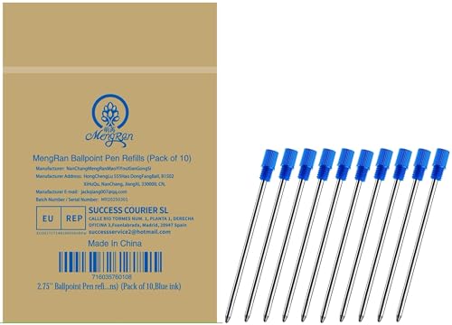 MengRan 2.75'' Mini D1 Ballpoint Ink Pen Refills,Blue Ink,10 Pack | 1mm Medium Tip, Compatible with Swarovski Pen Refills, for Twist Pens - color: Blue Ink,pack of 10