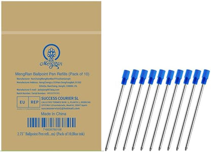 MengRan 2.75'' Mini D1 Ballpoint Ink Pen Refills,Blue Ink,10 Pack | 1mm Medium Tip, Compatible with Swarovski Pen Refills, for Twist Pens - color: Blue Ink,pack of 10