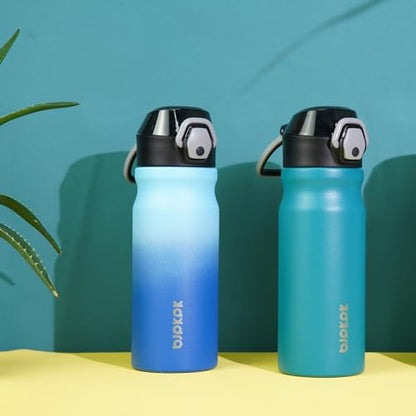BJPKPK 18oz Insulated Water Bottle with Straw Stainless Steel Double Wall Water Bottles BPA Free Leak Proof Thermal Flask with Lockable Flip Lid and Soft Silicone Spout,Ocean Dream - color: A-Ocean Dream, size: 18 Ounces