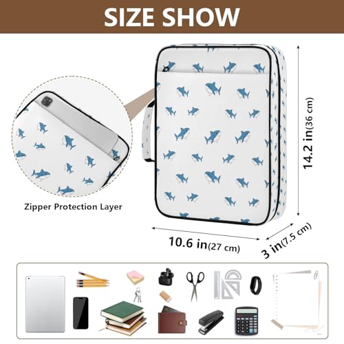 Blueangle Mini Blue Shark Zipper Binder with 1.2-Inch O-Rings, 7-Tab Dividers & Expanding File Folder – 500-Sheet Capacity 3-Ring Organizer for School & Office