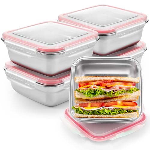 Blushtier 4 Pack Food Grade 304 Stainless Steel Sandwich Containers, Leakproof Metal Lunch Containers with Airtight Lids, Food Storage Box for Sandwiches, Snacks & Meal Prep, 25.4 oz - color: Pink, size: 25.4 oz