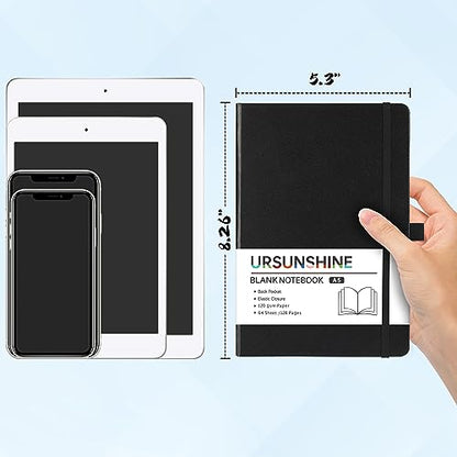 Blank Journal/Notebook - Classic Notebook/Journal with Ribbon Divider, Hardcover with Thick Paper, 5.7" x 8.4", Banded + Pen Holder +Inner Pocket - Black - color: Black, size: Unruled