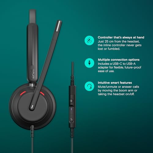 EPOS Impact 730T Mono Wired USB C and USB A Headset for PC with Noise-Canceling Mic, Microsoft Teams Certified, in-Line Controls, Comfortable Fit, Ideal for Office Calls, Remote & Hybrid Work - style: Wired, USB-C Mono, with Microsoft Teams Certification