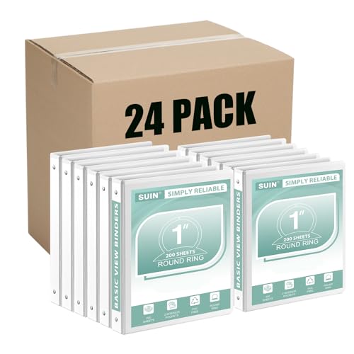 SUIN Basic 1-Inch 3-Ring-Binder, Customizable Clear View Cover, for US Letter Size 8-1/2 x 11'', Perfect for Office/School (White - 24 Packs) - color: White - 24 Packs