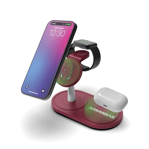 SOAR Collegiate 3-in-1 Wireless Charging Station - color: Arkansas Razorbacks