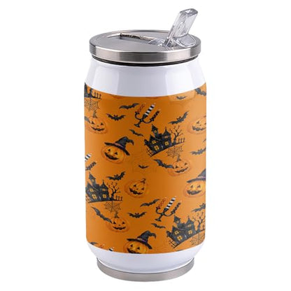 T&H XHome Halloween 14oz Stainless Steel Tumbler with Lid & Straw-Double Wall Vacuum Insulated Travel Mug Pumpkin Haunted Castle Bats Orange Water Bottle Coffee Beverage Drinks Cup - size: 14 Ounces