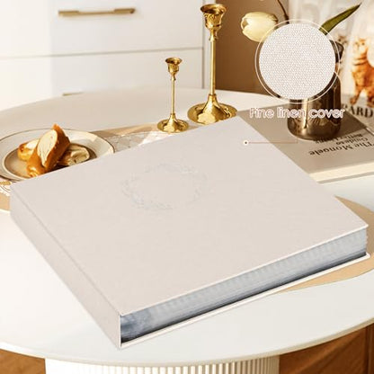 Lanpn 2 Packs Photo Album Scrapbook 12x12, Linen Cover Wreath Design Top Load 3 Ring Folder Binder Photobook Photo Book 12 x 12 inch with 30 Plastic Sleeves 60 Pages Beige - color: Beige, size: 12x12"/2PK