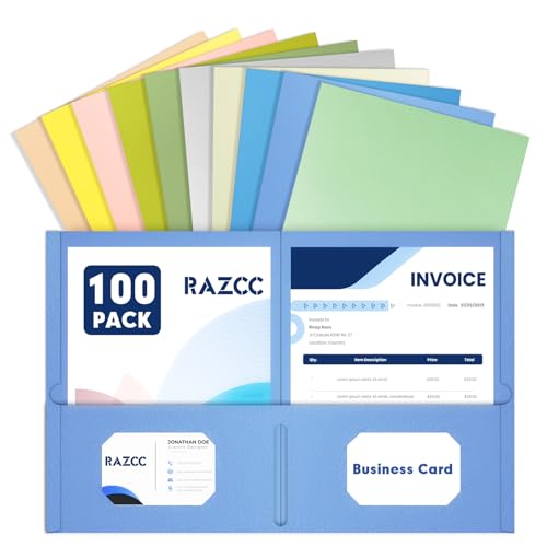 Two Pocket Folders, RAZCC 100 Pack File Folders with Pockets Fit Letter Size Paper, Thick Paper File Folder for School Office Business Home, Assorted 10 Colors - color: Assorted 10 Colors