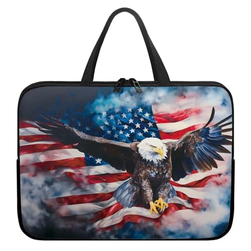 American Flag Eagle 10 Inch Laptop Sleeve Patriotic Computer Bag with Handle, Waterproof Handbag Zipper Tablet Cover Laptop Tote Bag Carrying Case for Office School 4th of July - color: American Flag Eagle, size: 10 Inch