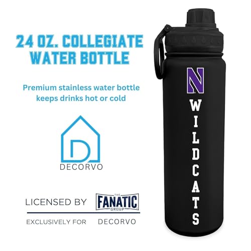 Northwestern Logo Water Bottle - Black Double Walled Stainless Steel 24 oz Keeps Drinks Cold or Hot - color: Northwestern - Black
