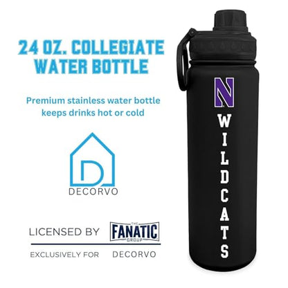 Northwestern Logo Water Bottle - Black Double Walled Stainless Steel 24 oz Keeps Drinks Cold or Hot - color: Northwestern - Black