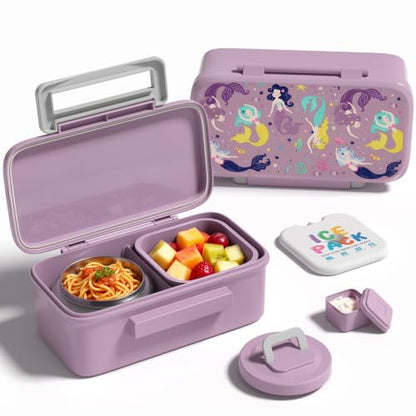 JXXM Lunch Box for Kids With 8oz Soup Thermo, Leak-proof Lunch Container with 2 Compartments, Thermo Food Jar Food Containers for Back to School Girls Boys (Purple Mermaid) - color: Purple Mermaid