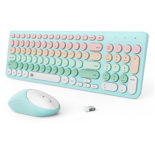 Wireless Keyboard and Mouse Combo, 2.4GHz Colorful Cute Round Keycaps Keyboard for Office Computer PC Desktops Laptop (96 Keys Light Blue) - color: 96 Keys Light Blue