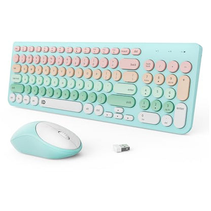 Wireless Keyboard and Mouse Combo, 2.4GHz Colorful Cute Round Keycaps Keyboard for Office Computer PC Desktops Laptop (96 Keys Light Blue) - color: 96 Keys Light Blue
