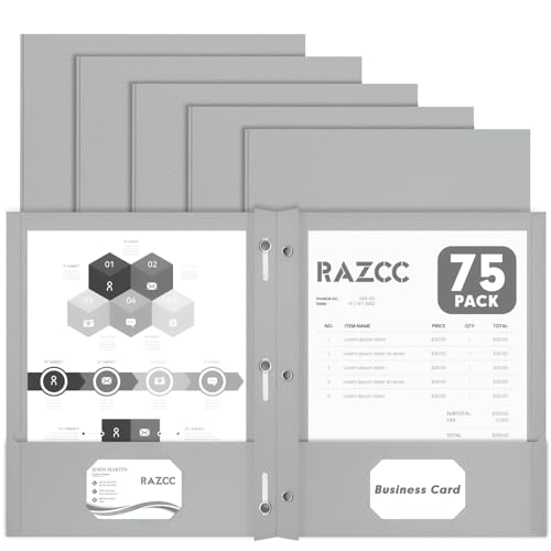 Two Pocket Folders, RAZCC 75 Pack Two Pocket Folders with Prongs, 3 Prong Folders Fit Letter Size Paper, Pocket File Folders for School Office Home Business, Grey - color: Grey