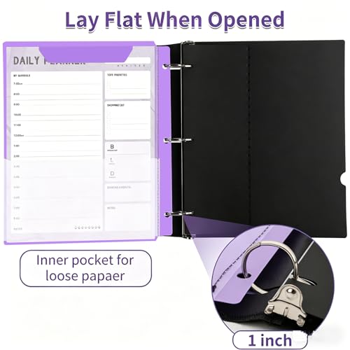 360 Degree Pivotable Binder, Upgraded 3 Ring Binder 1 inch, Flexible Binders 3 Ring, Foldable Three Ring Binders, Purple - color: Purple, style: 1 PCS Customizable Cover