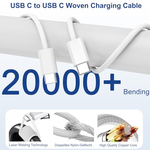 아이폰 17 16 15 프로 맥스 충전기 고속 충전 3팩 20W 애플 고속 충전기 | 코드가 있는 USB C 블록 아이폰 17/17 프로 맥스/17 에어/16/16e/16 플러스/16 프로/16 프로 맥스/15/15 프로 맥스/아이패드 프로/에어팟용 코드 포함 - color: 우븐, size: 3피트
